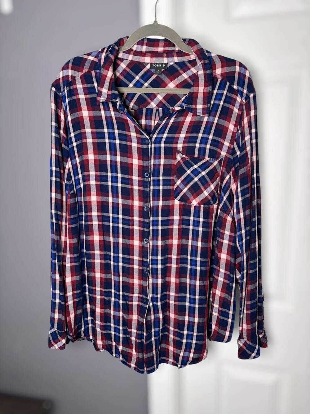 Torrid Red Blue Plaid Button Front Shirt Size 3X